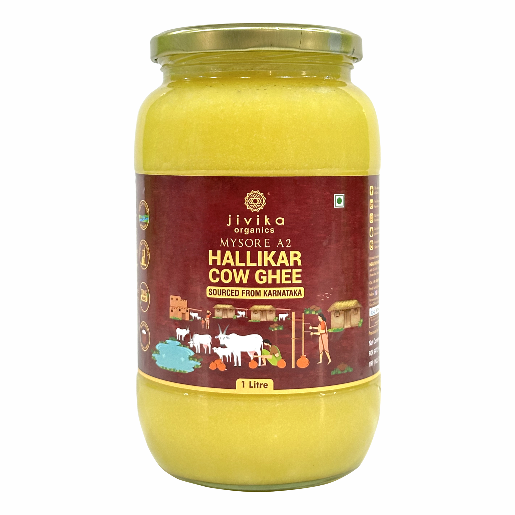 Mysore A2 Hallikar Cow Ghee 1000ml | Vedic Bilona Ghee from Karnataka | Hand-churned from Whole Curds