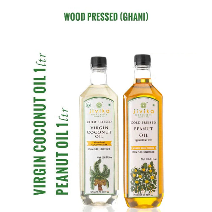 Wood Pressed Peanut & Cold Pressed Virgin Coconut Oil (1+1) COMBO 2 Litres